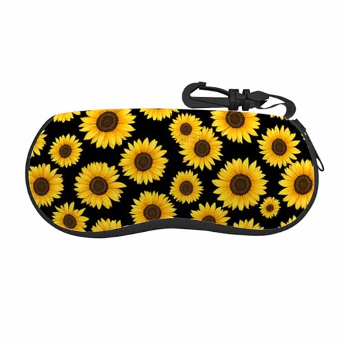 IBILIU Eyeglasses Case Sunflowers Yellow Summer Flowers Floral Black Ultra Light Neoprene Sunglasses Case With Belt Clip Soft Reading Glasses Case For Women Men