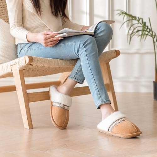 Fuzzy Slippers for Women with Memory Foam Warm Winter Suede House Slippers Indoor Outdoor Gifts For Women Faux Fur Anti-Skid2