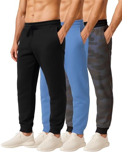 Real Essentials 3 Pack: Men's Jogger Sweatpants - Cotton Fleece Bottoms Athletic Pants with Pockets (Big & Tall Available), Set 8, XL,