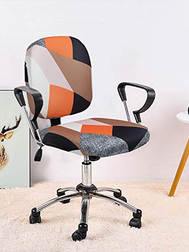 Image of Cortina Office Chair Slip Covers | Stretchable Polyester Elastic Spandex Fabric | Corporate Rotating Chair Cover | Removable Chair Case | Machine Wash | Geometry Print - Orange | Chair Cover Set of 1