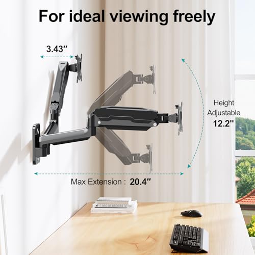Image of MOUNT PRO Dual Monitor Wall Mount for 13 to 32 Inch Screens, Wall Monitor Arm for 2 Monitors, Each Holds Up to 19.8lbs, Full Motion Wall Monitor Mount with VESA 75x75 /100x100, Home Office Setup