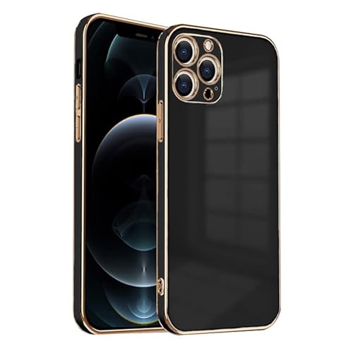 ZNX\ZENIX iPhone12 Pro ケース TPU おしゃれ バンパー型 ケース ストラップホール かわいい くすみカラー ゴールド 大人 ZX-milky2 (iPhone12 Pro (6.1), ブラック)