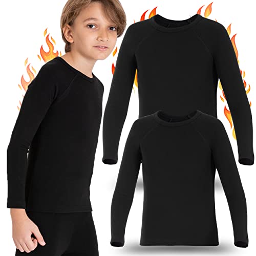 LOREZA® 2er Kinder Jungen Mädchen Thermo Unterwäsche Langarm mit Fleece (164-170 (14-15 Jahre), Schwarz) Cover