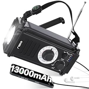 13000mAh Noodradio, Draagbare AM/FM-radio, 5-weg Aangedreven Zonne-slinger Opwindradio, USB-Telefoonoplader, Zaklamp en leeslamp, Koptelefoonaansluiting, SOS, Kompas voor Overleving op Orkaankamperen