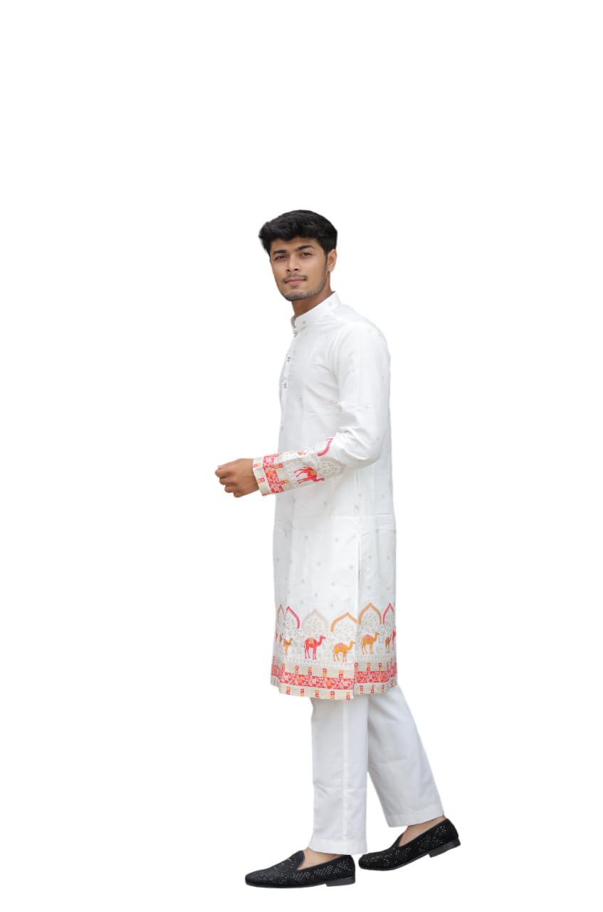Mumal Design Kurta Camel Hut Daman Jaquard Design Kurta for Men Cotton Silk Fabric with Two-Tone Zari Work Elegant Kutch-Inspired Full Sleeve Kurta-image-16