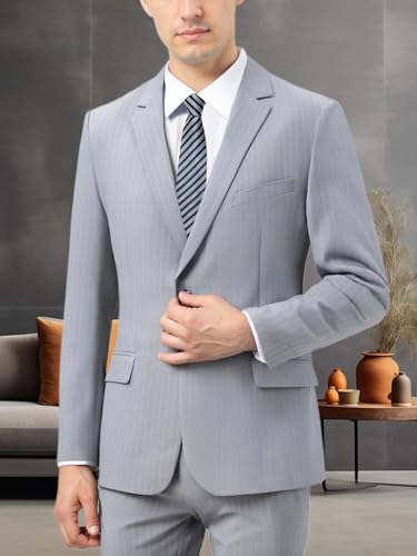 Men's Two Button Two Piece Slim fit Suits Set Tuxedo, Long Pants with Stripes Suitable for Weddings, Business Dinners3