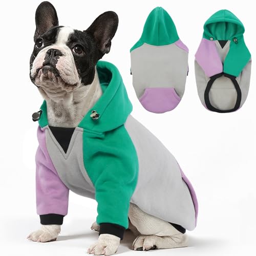 Image of BRKURLEG Dog Hoodie, Dog Hoodie Sweatshirts with Pocket and Hat, Warm Dogs Winter Coat, Calming Fleece Interior, Pet Sweater Shirt Hoodies Cold Weather Coat for Small Medium Dogs(GreenPurple, S)