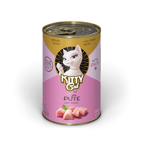 KITTY Cat Paté Pute Kitten, 6 x 400 g, Nassfutter für junge Katzen, getreidefreies Katzenfutter mit Taurin, Lachsöl und Grünlippmuschel, Alleinfuttermittel mit hohem Fleischanteil, Made in Germany