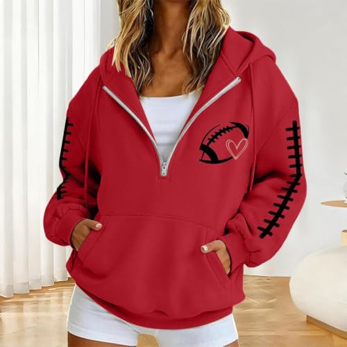 eoeioa Football Hoodies for Women Game Day Sweatshirt 1/4 Zip Pullover - image 2
