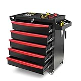 MHEOMTME 5-Drawers Tool Cabinets On Wheels, Rolling Tool Chest with Drawers, Craftsman Tool Box with Keyed Locking System, Tool Storage Organizer for Warehouse, Garage, Workshop, Black