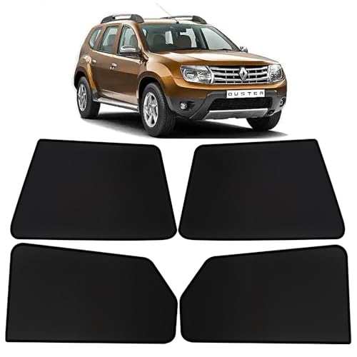 Image of OTO2EYE Car Sun Shade Compatible for Renault Duster Model-2012-2014, Z-Black Fix Type Side Window Curtains, Only Half Cut in Front Window, 6 Pieces Set