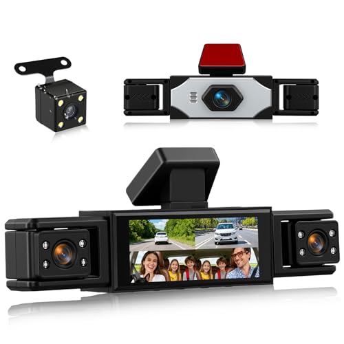 Dash Cam Front and Rear, 1080P Dash Camera for Cars, 4 Channel Car Camera Front Rear and Inside with Loop Recording, Night Vision, HDR, 24Hr Parking Monitor, G-Sensor, Reverse Assistance
