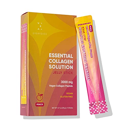 EVERYDAZE Essential Collagen Solution Jelly Stick | Plant-Based | Peach | 10 Packs | Vitamins Minerals Antioxidants for Men & Women