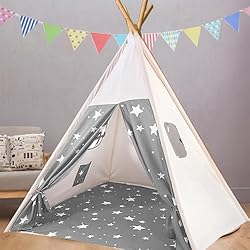 HEALTHY MATERIAL: This cute tent is made of durable and skin-friendly polyester material, soft and breathable natural wood poles, polished and smooth, no paint! HUMANISED DESIGN: Side windows make it easy for parents to monitor safety and facilitate ...