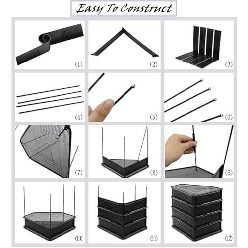 Image of 4 Layer Metal Mesh Magazine Holder, Countertop Desk File Organizer 4 Slot| Vertical File Dividers Book Holder & Cabinet Document Storage Rack (Black, Step Shelf) Pack of 1