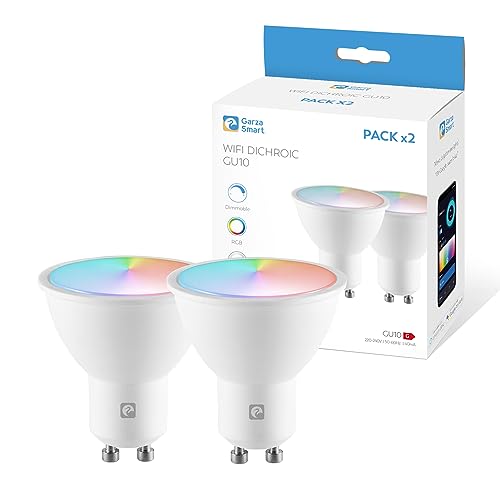 Garza - Confezione da 2 lampadine LED WiFi GU10 5W (40W eq.) RGB+CCT, dimmerabili, programmabili, controllo vocale e app, Alexa/Google Home, WiFi 2,4 GHz, 400 lm