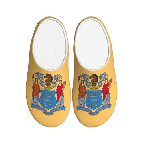 Cozy Flag of New Jersey print Slippers Indoor and Outdoor Fuzzy House Shoes Anti-Skid Sole Gifts for Women Indoor Scuff