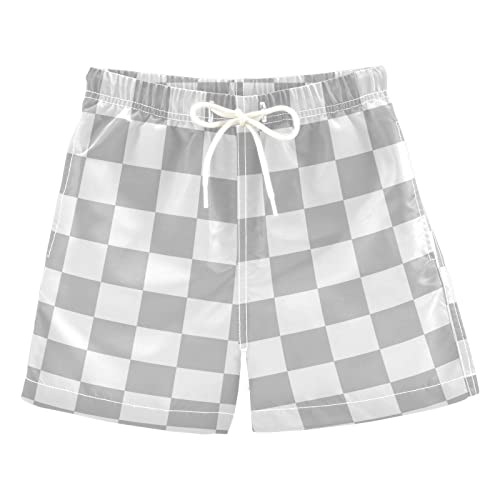 Gray White Buffalo Check Boys Swim Trunks Plaid Checkerboard Toddler Beach Board Shorts Baby Summer Bathing Suit 2T
