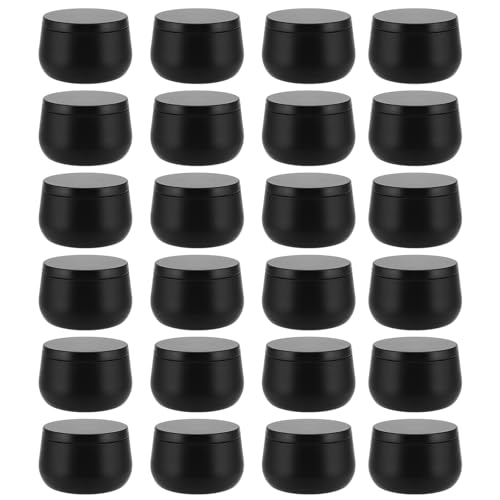 NAMYEUT 24 tarros de vela de 150 ml con tapa, vacíos con tapa, tarros de vela negros para fundir velas, latas de metal redondas, para hacer velas