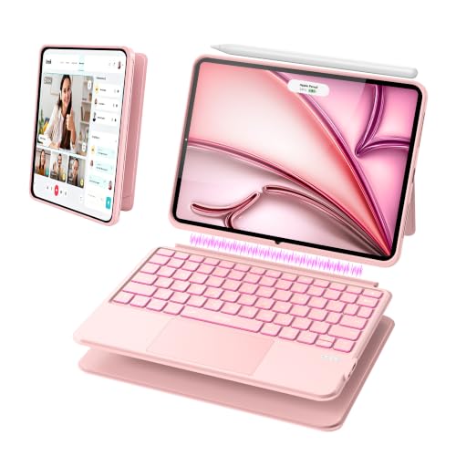 Image of WIWU iPad Air M4 11 inch Case Keyboard 11 /10th Pro11 4 /3 /2 /1 Removable Pink | 3 in 1 Magnetic Detachable Case with Keyboard Adjustable Stand Shortcut Backlit Touchpad for iPad Air 11 inch M2 /M3 /M4 Air 5 /4