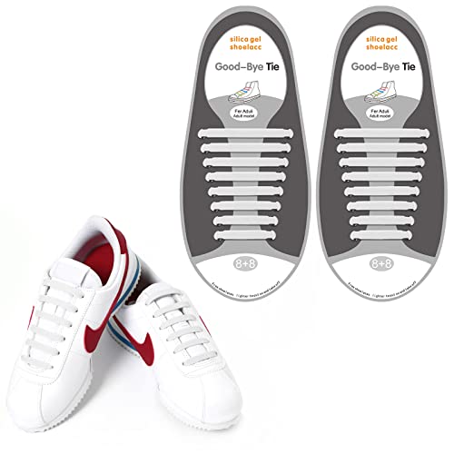 No Tie Lacets, Lacets Elastique Lacets Chaussures pour Unisexe Enfants et Adultes, Silicone Élastiques Lacets Sans Noeuds Lacets Magiques Adaptés aux Chaussures de Sport Course - Blanc