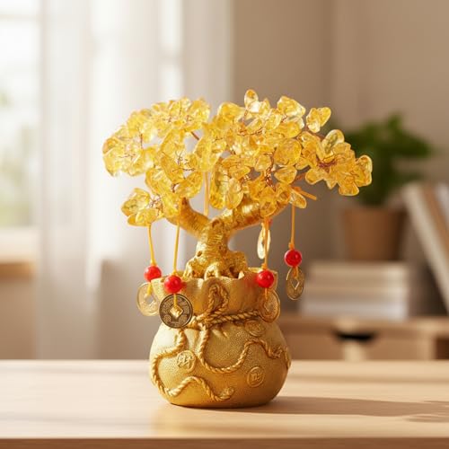 Image of eCraftIndia Tree of Life Bonsai Evil Eye Tree Showpiece (Gold) Feng Shui Showpiece Items for Good Luck Positive Energy Vastu Shelf Living Room Home Decor House Warming Gifts and Decoration