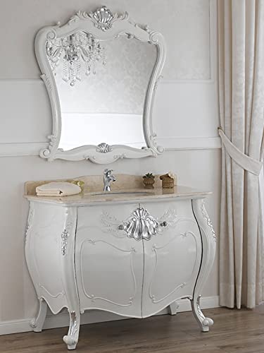  Simone Guarracino Luxury Design Comò e Specchio Anderson Stile Barocco Moderno arredo Bagno bombato Bianco Laccato e Foglia Argento Marmo Crema pomelli Crystal SW