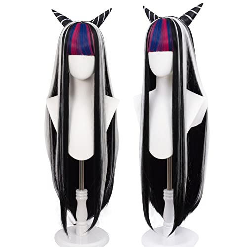 SL Wigs for Mioda Ibuki Cosplay Wig with Horns 39'' Black Mixed...