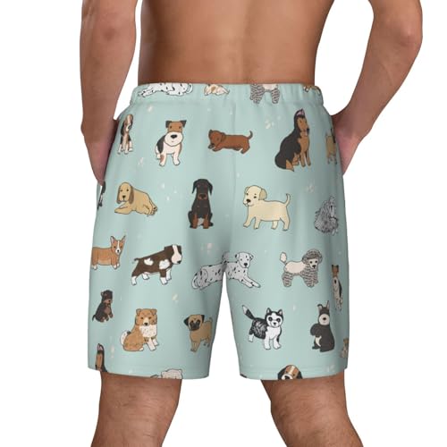 Men's Dog Print Quick-Dry Mesh Swim Trunks Stretch Lining Beach Shorts Surfing Summer Vacations White3