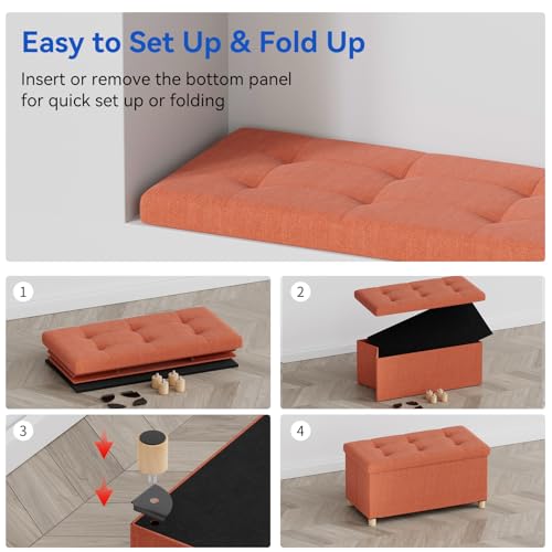 Image of BRIAN & DANY 30 Inches Folding Storage Ottoman Bench, Ottoman with Storage Bench for Bedroom, Living Room, Entryway, Foot Rest with Legs, Orange