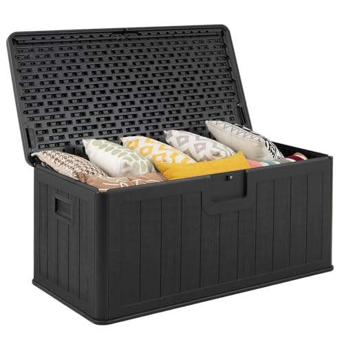COSTWAY Gartenbox 378 L, Auflagenbox Wasserdicht für Garten mit Abschließbarem Deckel, Aufbewahrungsbox für Kissen & Gartengeräte, Kissenbox Outdoor für Terrasse, Balkon, Garten (Schwarz)