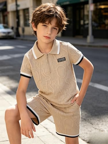 Image of Yoxindax Boys Clothes 2-Piece Casual Street Style Turn-Down Collar Half Zip Kids 4-12 Years Teen Boys Summer Outfits