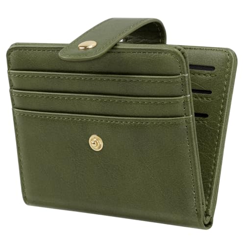 Image of Small Wallets for Women Slim Minimalist Bifold Credit Card Holder | Compact Zipper Coin Purse for Ladies RFID Blocking Mini Travel PU Leather Card Case Gifts for Mom, Dark Olive