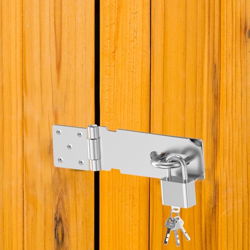Image of 2 Sets Door Hasp Latch Locks with Padllock and Screws, Extra Thick Stainless Steel Door Latch Lock Padlock with Key for Furniture, Cabinet, Drawer, Cupboard and Closet, 5 Inch