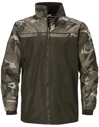 GEEK LIGHTING Men's Waterproof Hooded Rain Jacket, Lightweight Packable Raincoat for Outdoor, Camping, Travel ( Olivecamo, X-Large )