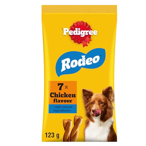 Pedigree Rodeo 84 Sticks Dog Treats with Chicken - no artificial Colours or Flavours providing tasty Nutrients Vitamins Minerals and Omega 3 Pack of 12 (12 x 7)