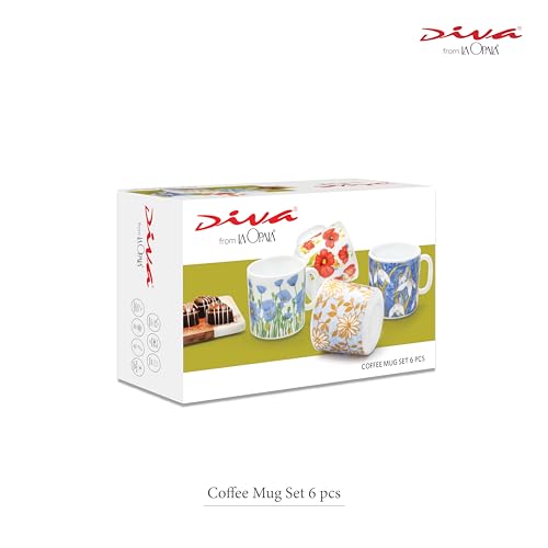 Image of La Opala Diva, Opal Glass Crockery | Coffee Mug Cylinder Regular, Set of 6 | Royal Iris, 190 ml | for Tea & Coffee | Microwave Safe | 100% Vegetarian | Extra Strong | Super Light | Super White