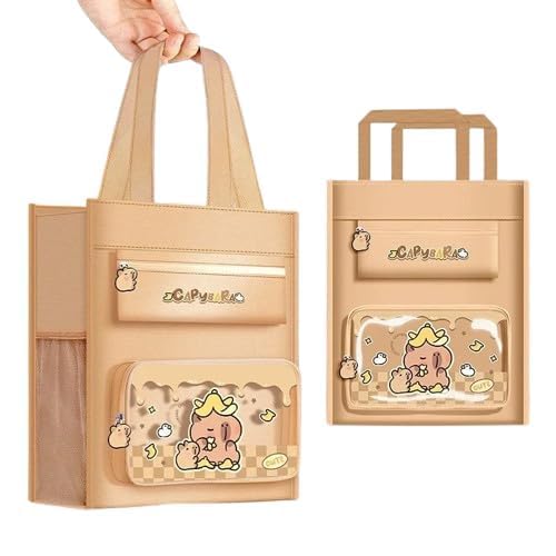 Image of Print Delight Handbag /Tutor Bag for Girls, Test Paper Book Storage Bags Kids Handmade Art Supplies Beg Thick Waterproof Portable Storage Bags for Kids (Capybara Brown Pouch Bag)