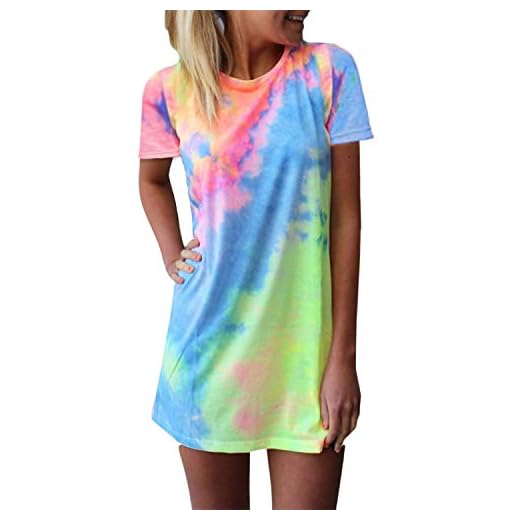 TWIFER Sommerkleid Damen Ärmelloses, Trägerloses Kreuzgurt Karomuster mit Unregelmäßigem Kleid 4 ZANZEA Damen Kurzarm Rundhals Mini Kleider Bunte Lose Longshirt Oversize Tank Tops 03-bunt EU 40/US 8