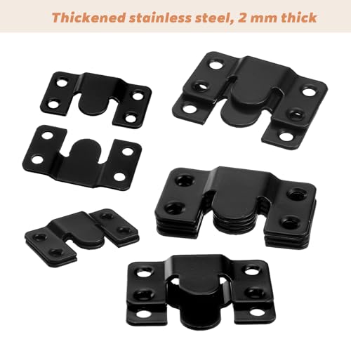 Image of 4 Pairs Flush Mount Bracket, Stainless Steel French Cleat Keyhole Hangers Interlocking Hanging Buckle Wall Mounting Hardware Heavy Duty Z Clips Picture Hanger Buckle Furniture Connector, Black