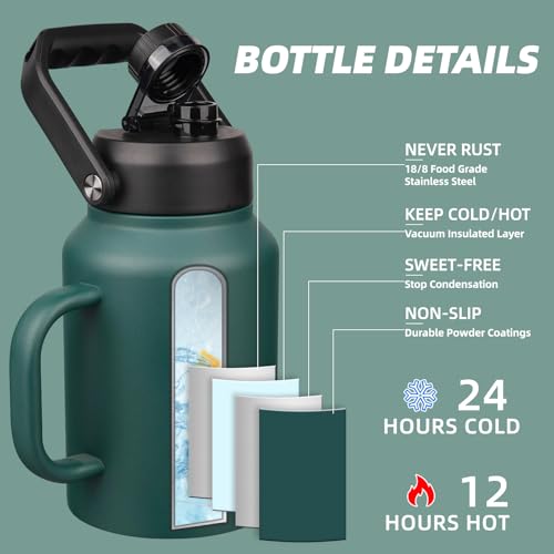 Image of BJPKPK 64oz Stainless Steel Water Bottle, Half Gallon Insulated Water Jug