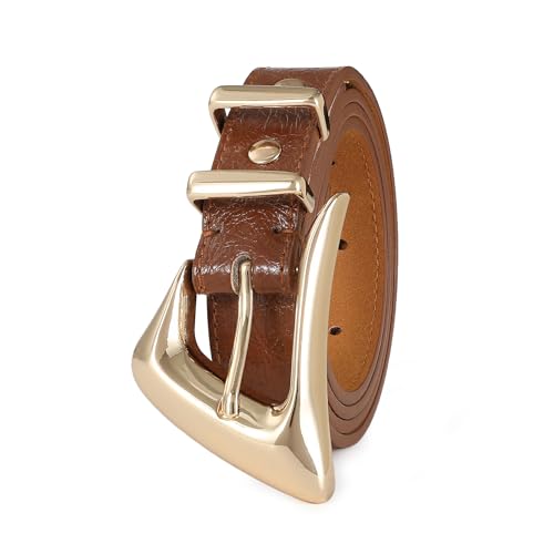 Women's Brown Belt Trend Belt with Gold Buckle Fashion Leather Waist Belt for Jeans Pants2