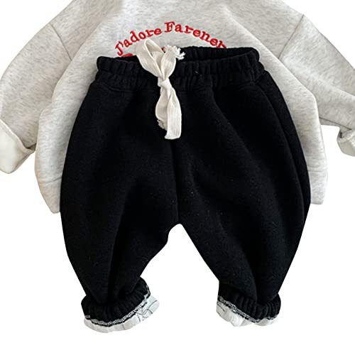 Toddler Boys Fleece Sweatpants Straight Elastic Waist Drawstring Jogger Kids Cute Fall Winter Warm Pants with Pockets