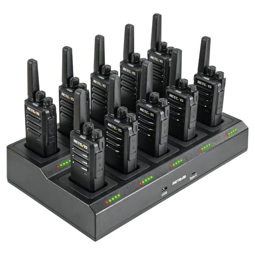 Retevis RT668 Funkgeräte, PMR446 Funkgeräte Set mit 10-in-1 Ladegerät, USB, Typ-C, Effizientes Laden, Abnehmbare Steckplätze, Robust Walkie Talkie Erwachsene für Unternehmen, Geschäft(10STK, Schwarz)