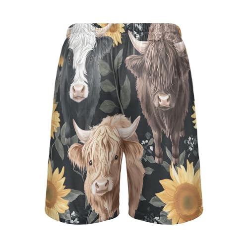 Lovely Cow Sunflower Pajama Bottom Shorts for Men Soft Casual Sleep Lounge Shorts with Pockets S-XXL2