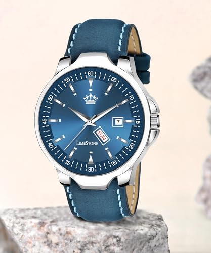 Image of LIMESTONE Men's Analog Quartz Watch with Day & Date Display, Leather /Silicone Strap - Casual & Formal Wrist Watch for Men