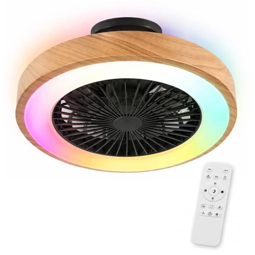 Ventilador de Techo con Luz RGB, Silencioso DC, Mando a Distancia, Lámpara Ventilador Pequeña sin Aspas, 6 Velocidades, Timer, Modo Verano/Invierno, LED 40W Regulable, para Infantil, Dormitorio