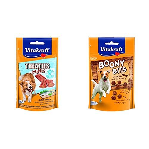 Vitakraft Treaties Minis Lachs&Omega 3 8X 48g & Hundesnack, Snack-Häppchen, Idealer Trainingssnack, Boony Bits, 6er Pack (6 x 55g)