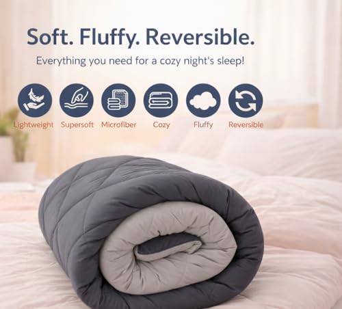 Image of Dual Tone Reversible Ultra-Soft Heavy Glace Cotton AC Comforter Double Bed | 90x100 Inch |Filled with Pure Microfiber | All-Season Premium Comforter (Mist Grey)