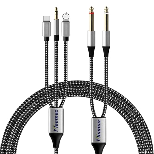 Meamaz 4.26FT MFi Certified Lightening to 1/4 Inch Audio Adapter Cable, Within 1/4 to USB C, AUX to TS Adapter, 3-in-1 Stereo 1/4 Cable for Headphone AMP(Compatible with iPhone)